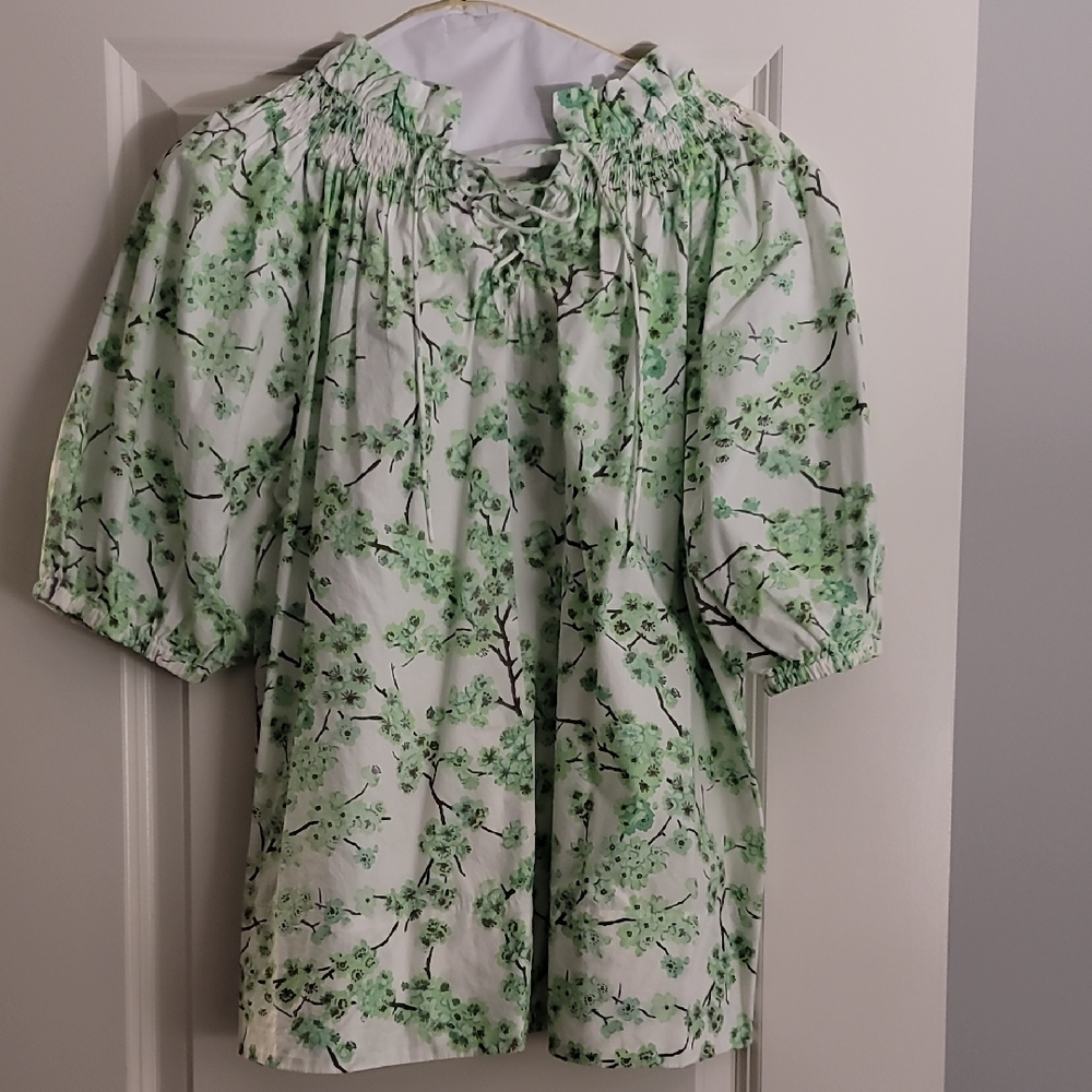 J. Crew Green Floral Blouse